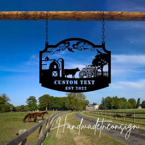 Handmadetneonsign Personalized Outdoor Welcome to My Farm Hanging Metal Sign,Farm Name Sign Outdoor