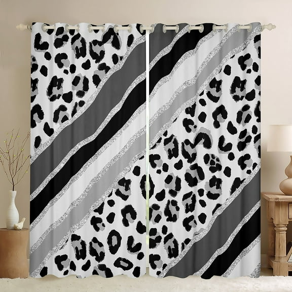 Homewish Cheetah Print Black Out Curtains for Boys Girls,Animal Print Curtains Pack of 2 (42x63 Each),Bling Glitter Stripes Bedroom Curtains,Super Cozy Room Decor