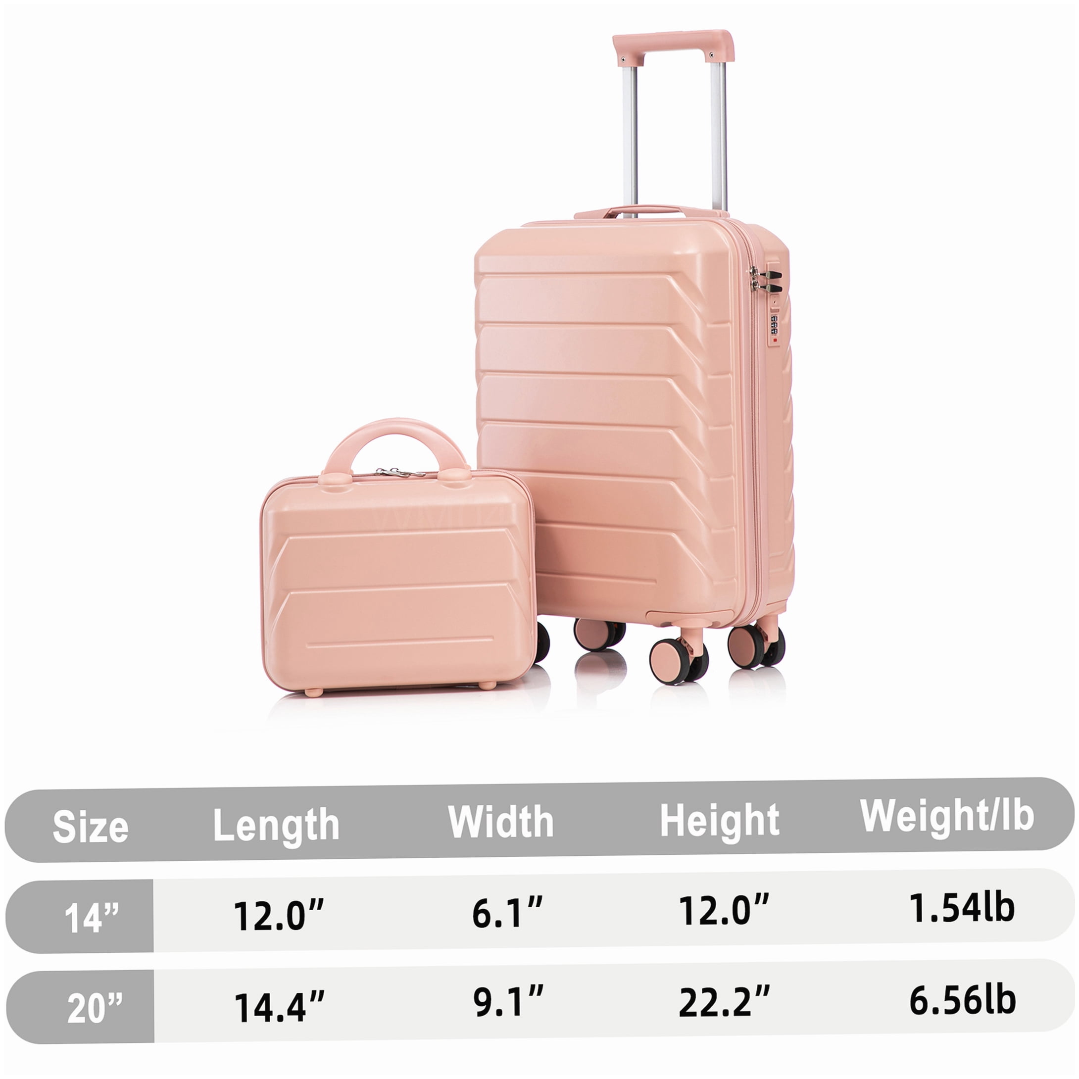 ABS Pink Spinner Luggage Set with Cosmetic Case, TSA Lock for Carry-On