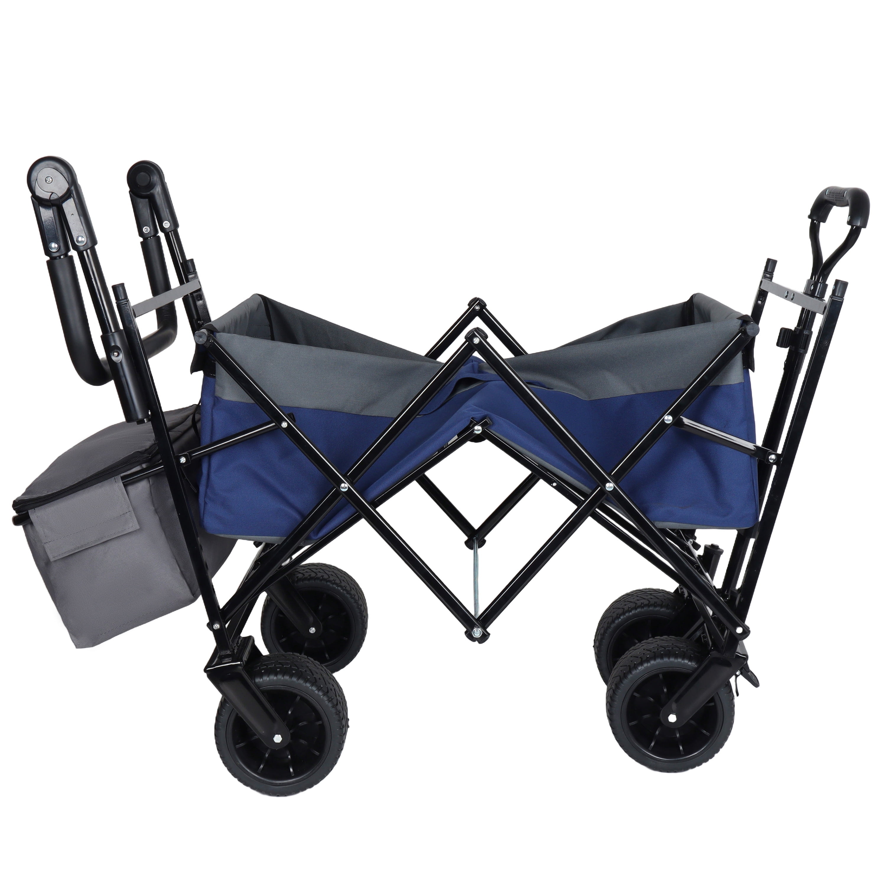 Collapsible Wagon with Push Handle & Canopy, Dark Blue, 480LBS Heavy-Duty Folding Cart, 7"×4" All-Terrain Wheels, Large Capacity Utility Wagon for Camping, Shopping, Garden
