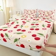 thumbnail image 3 of jejeloiu Cartoon Cherry Queen Sheet Sets,Colorful Daisy Floral Flat Sheet,Red Green Queen Fitted Sheet For Teens,Microfiber Bedroom Decor,4 Pieces, 3 of 7