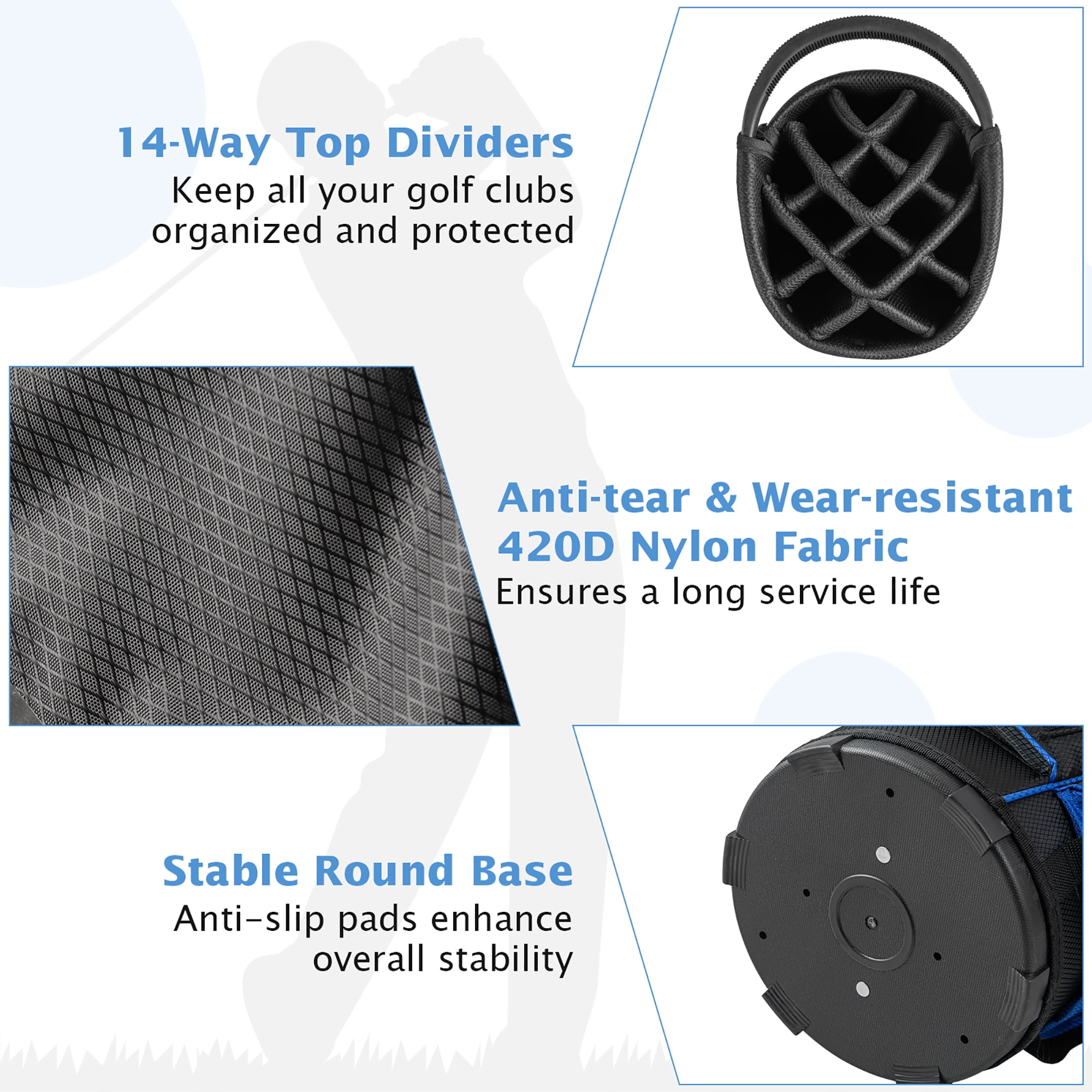 Gymax Golf Cart Bag Lightweight Golf Club Bag w/ 14 Way Dividers Top & Carry Handles Blue