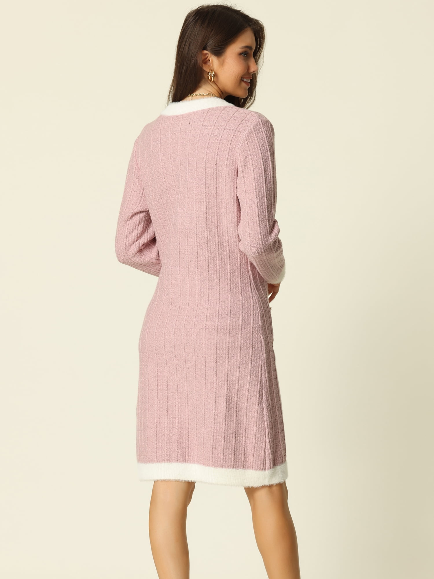 Women's Fall Contrast Color Long Sleeve Open Front Cardigan Sweater XL Dusty Pink