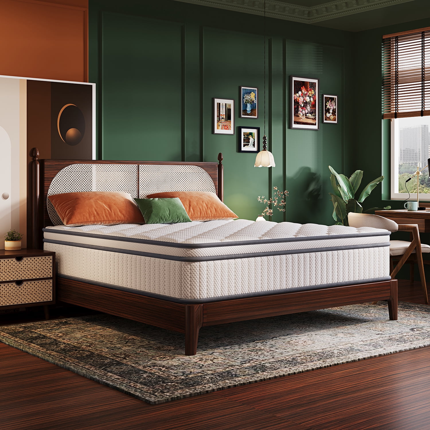 Queen Mattress , 14 Inch Queen Size Mattresses in a Box with Hybrid Medium Memory Foam and Box Spring