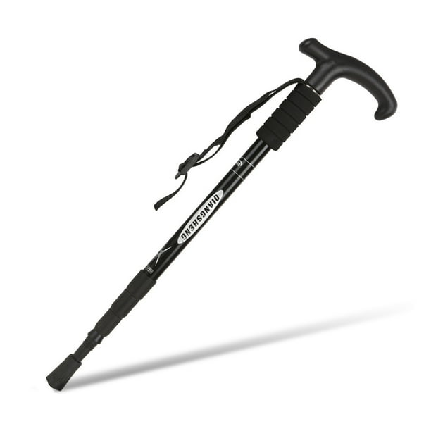 Postes de trekking Senderismo Pitas para caminar T Grip Montañismo Mochila Muleta Aleación de aluminio Anti-Shock Portátil Caña Negro Negro kenally OD003557-02
