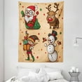 thumbnail image 1 of Christmas Tapestry, Happy Xmas Character with Stars and Dots Santa Reindeer Elf Snowman, Wall Hanging for Bedroom Living Room Dorm Decor, 60W X 80L Inches, Pastel Brown Multicolor, by Ambesonne, 1 of 2