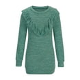 thumbnail image 4 of Black and Friday Deals Ladies Ruffled Tops Long Sleeve Round Neck Casual Loose Trendy Spring Fall Solid Color Pullover Shirts Green,L, 4 of 6