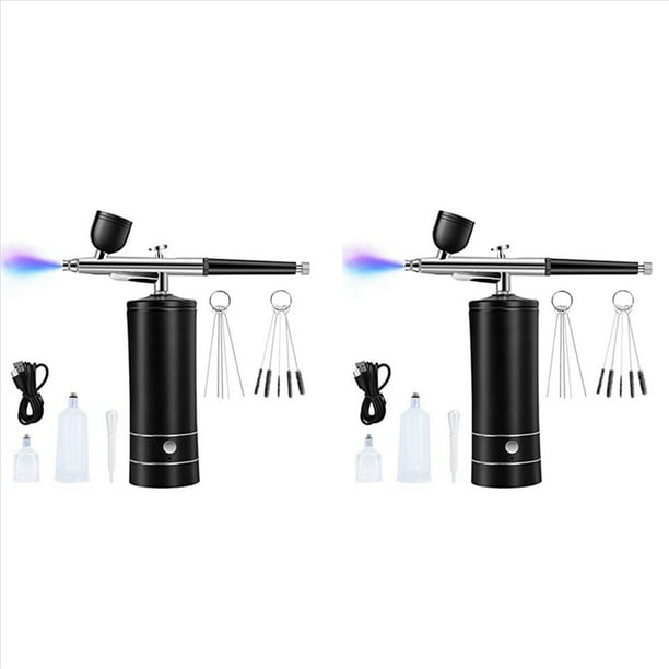 2X Kit de AeróGrafo Compresor de AeróGrafo InaláMbrico Recargable, 30PSI de Alta PresióN, Pistola de AeróGrafo PortáTil de Mano, Juego de AeróGrafo
