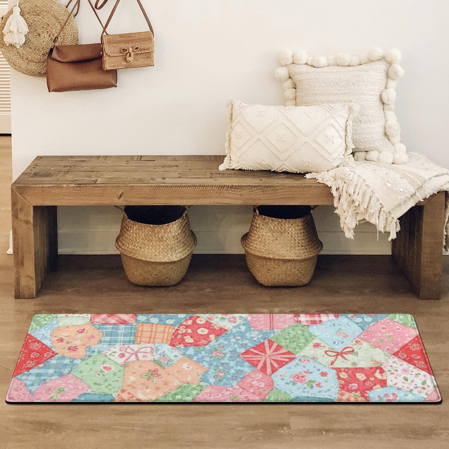 Pioneer Flower Floral Print Pattern Bathroom Rugs Mat, Non Slip Microfiber Bathroom Rug with Rubber Backing, Soft Mats for Bathroom Floor Tub Shower, 17"x47"