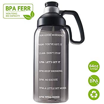 64 Oz Water Bottle With Straw Motivational Water Bottle With Time Marker Clear Large Water Bottle