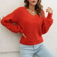 thumbnail image 5 of IROINNID Reduced Womens Sweater V-Neck Pullover Sweater Solid Color Casual Mid-Length Long Sleeve Three-Dimensional Feather Sweater Knitted Lantern Tops Blouse, 5 of 8