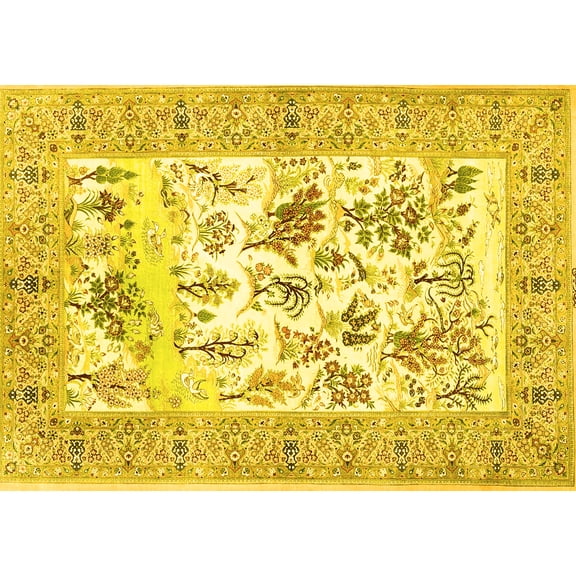 Ahgly Company Indoor Rectangle Animal Yellow Traditional Area Rugs, 7' x 10'