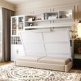 thumbnail image 2 of Generic Full Size Murphy Bed Wall Bed with Sofa , Shelves USB & Light ,White, 2 of 9