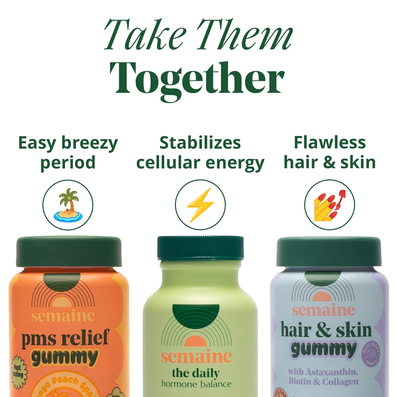 Semaine PMS Relief Gummy 48 Count – Take on Your Period for Cramps & Uplift Mood with Lemon Balm