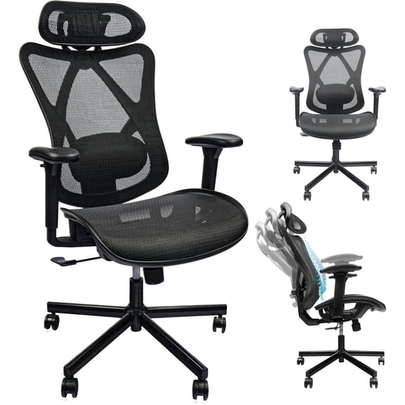 Ergonomic Office Chairs, Mesh Office Chair,Ergonomic Office Chairs with Wheels,Adjustable Lumbar Support,Armrest,Headrest-Tilt High Back Desk Chair with Mute Wheel for Office, Home, Gaming