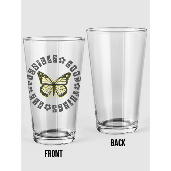 Smartprints Good Things Are Possible Groovy Pint Glass -Image by Shutterstock, 16 oz Transparent Glass