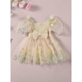 thumbnail image 2 of Suealasg Baby Girl Birthday Outfit Newborn Summer Boho Clothes Short Puff Sleeve Bow Front Ribbed Tulle Romper Dress Infant Photography Clothing 12-18 Months, 2 of 7