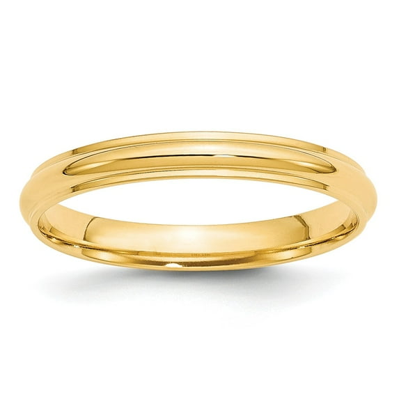 Solid 14k Yellow Gold 3mm Plain Classic Dome with Flat Edge Wedding Band Ring Size 6.5