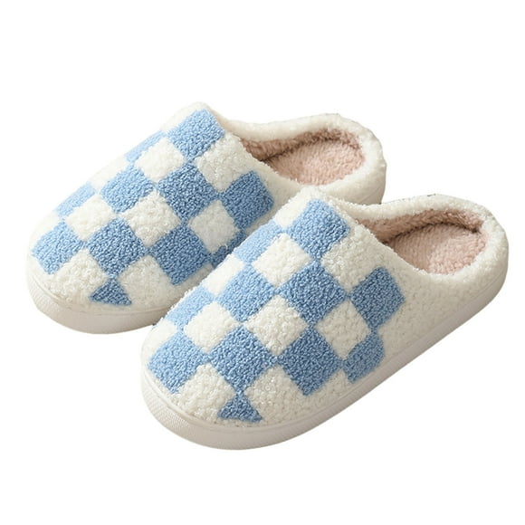 Couple Winter Soild Plaid Heart Slippers for Women Pattern Cartoon Large Size Glass Slippers for Women Warm Padded Cotton Slippers