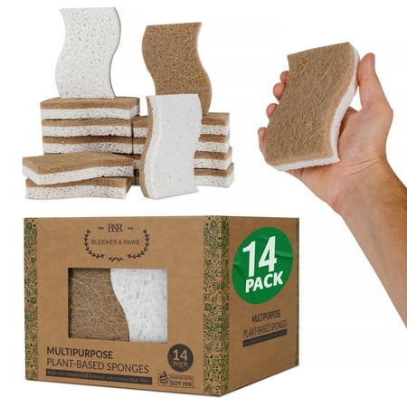 Natural Kitchen Scrub Sponges - Eco-Friendly Plant Based Coconut Sponge - 14 Pack