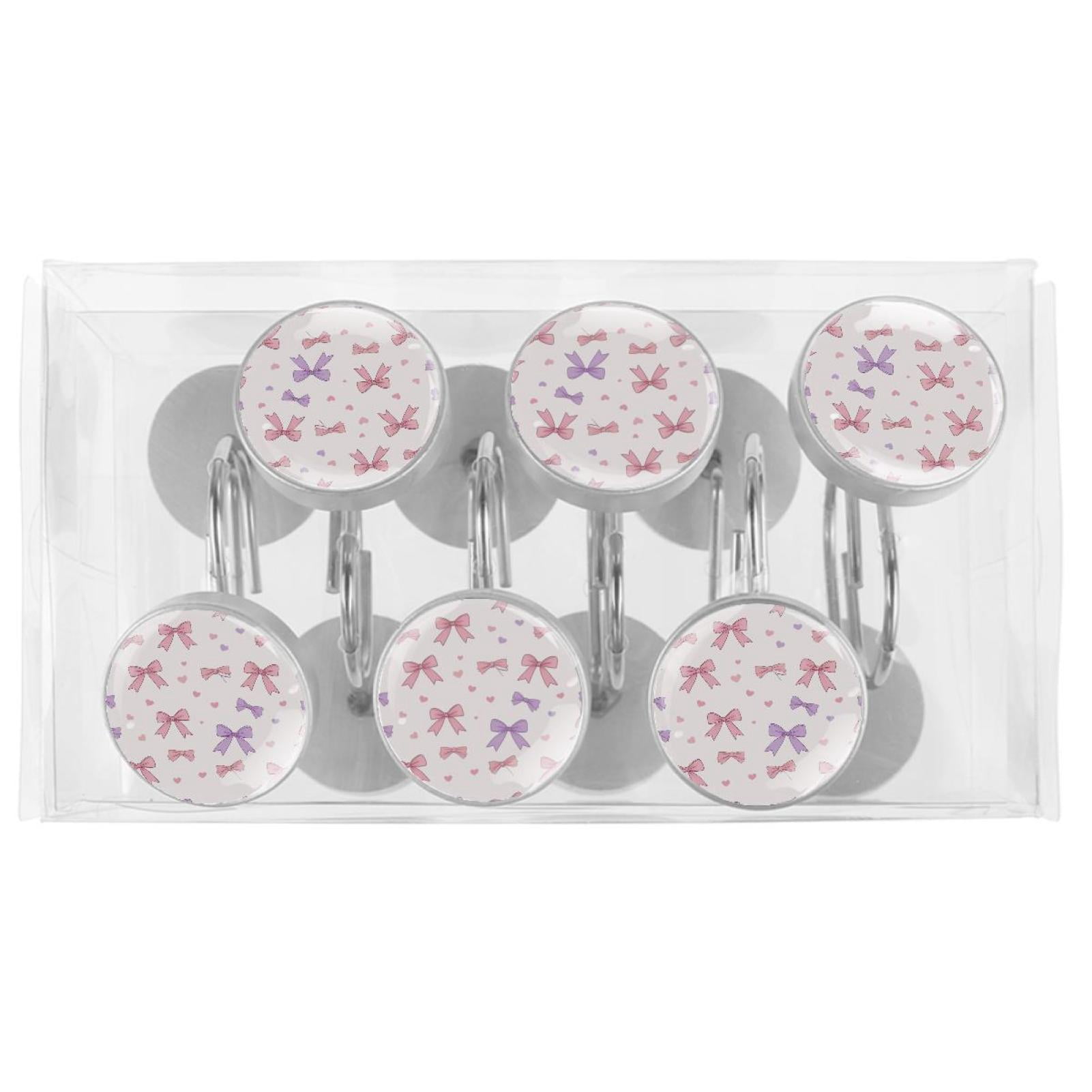 HemaKayy 12 Pcs Shower Curtain Hooks Bathroom Decorative Accessories Pink Purple Fresh Bow