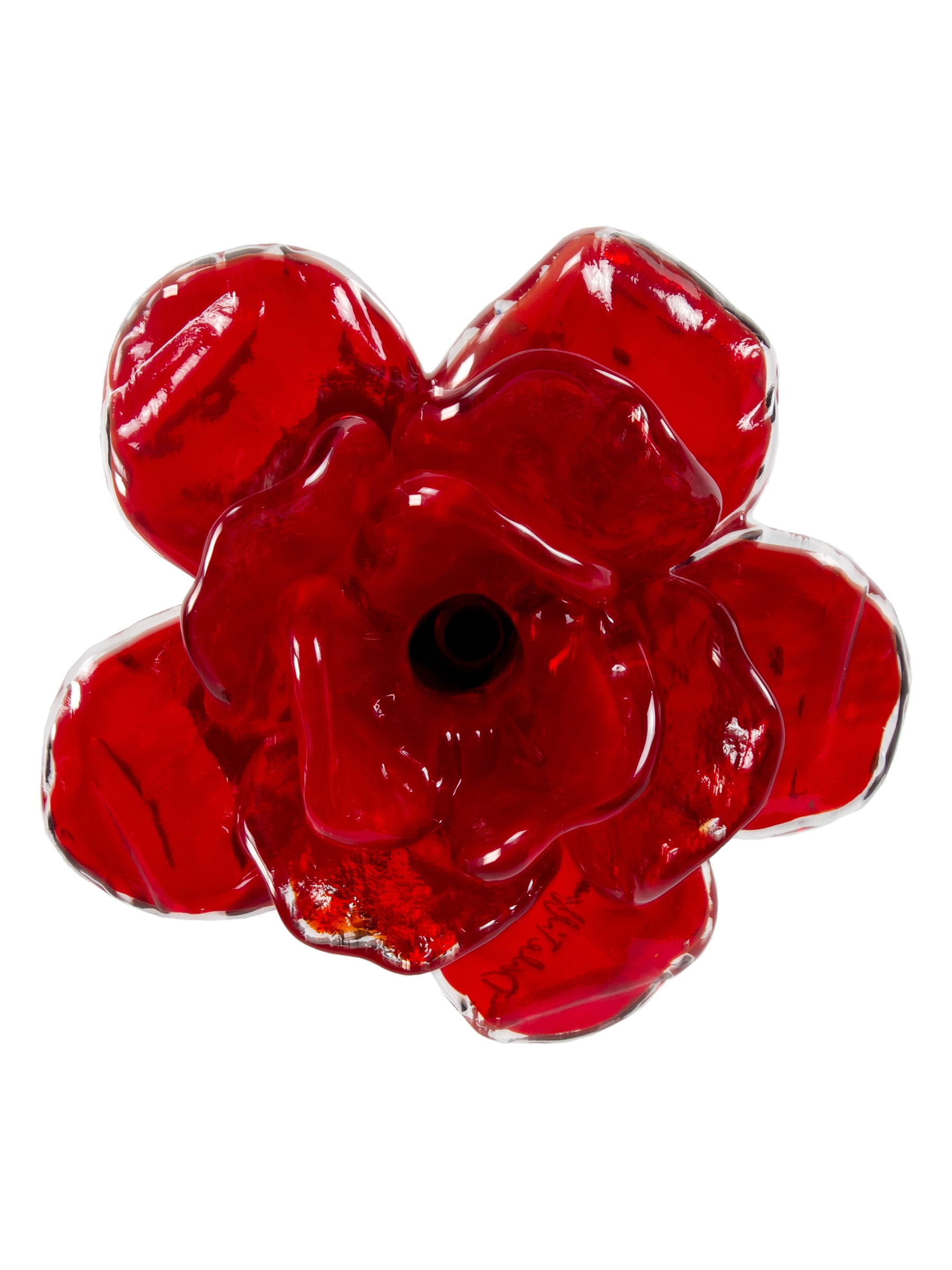 Rose Bud Flower Hand Blown Art Glass Wall Décor, Red, 4.75" Diameter