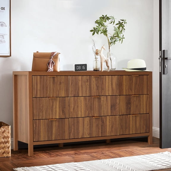 Weselon 9 Drawer Double Dresser with Storage Cabinet, Modern Wood Chest of Drawers Organizer for Bedroom Living Room Hallway, Walnut