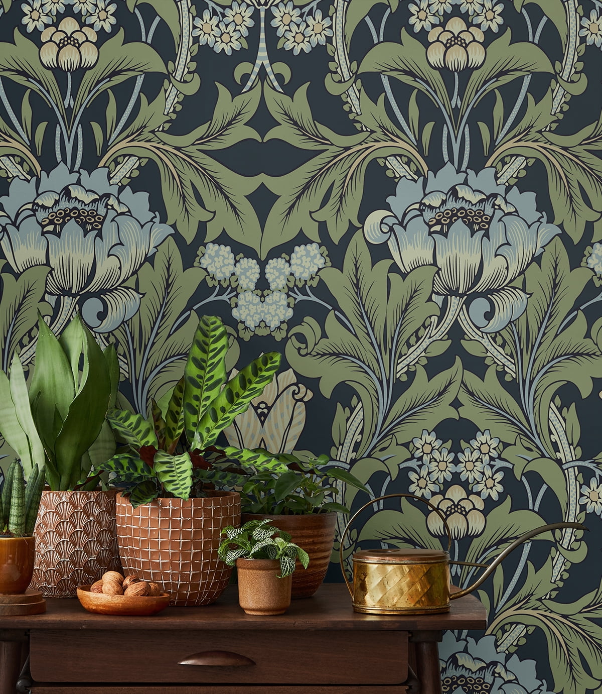 Seabrook Designs Midnight Blue & Sage Primrose Garden Floral Prepasted Wallpaper - 20.9 in. W x 33 ft. Roll