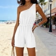 thumbnail image 2 of Hurxie Womens Sleeveless Romper Eyelet Elastic Waist with Pockets Casual Short Pants Jumpsuit Summer Beach Vacation Outfit White,XL, 2 of 7