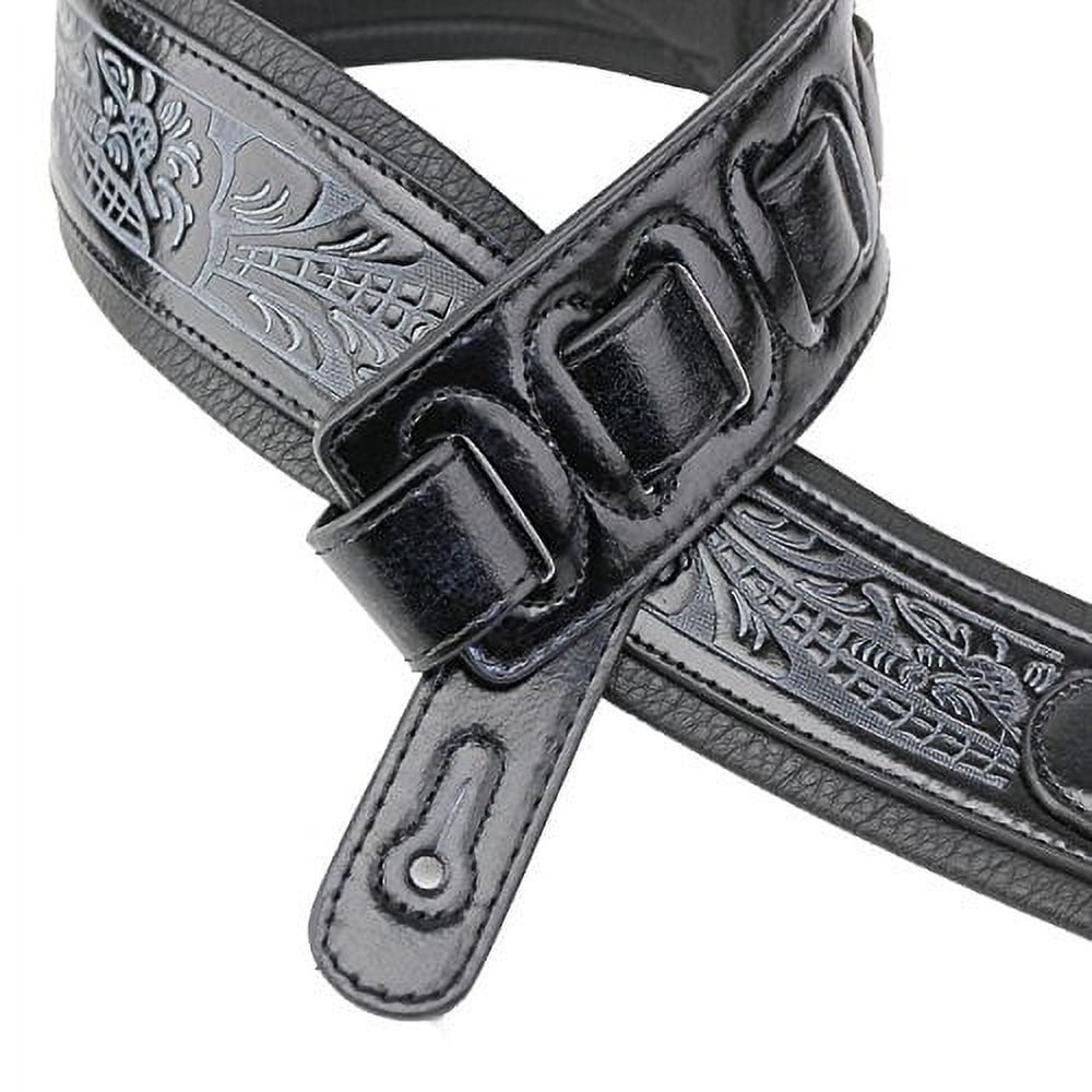 walker &amp; williams gb-102 black padded leather strap classic live oak pattern