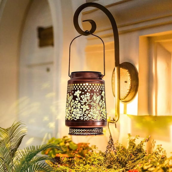 Gqtwoy Solar Lantern Outdoor Waterproof Hanging Solar Lights Metal Decorative LED Lanterns, Garden Decor, Backyard Lighting, Unique Gifts for Mother's Day, Valentine's Day, Weather Resistant