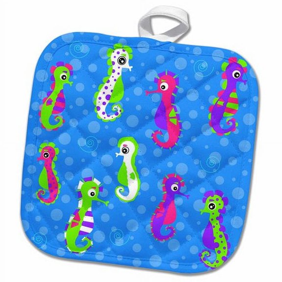 3dRose, Cute Seahorse Print, 8x8 Potholder