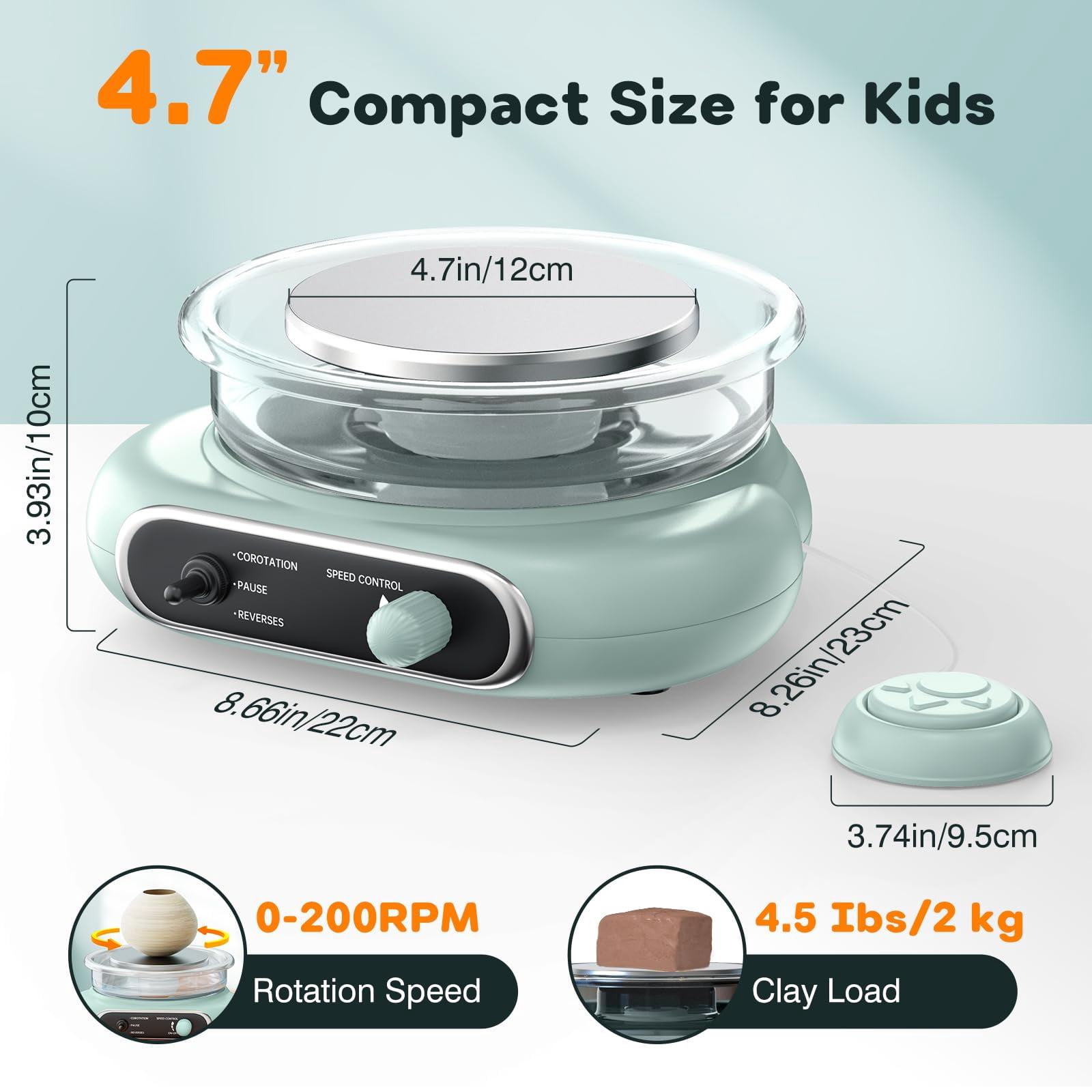 Mini Pottery Wheel Kit - 4.7" Turntable Electric Clay Wheel with Foot Pedal, Adjustable Speed Ceramic Making Machine with 8 Pottery Shaping Tools, Craft Kits for Kids