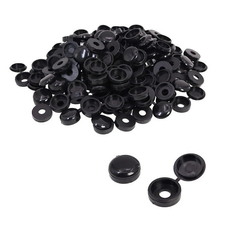 

200Pcs Hinged Screw Cover Caps Plastic Hinged Screw Covers Screw Caps Fold Screw Snap Covers Screw Decorative Covers Washer Flip Tops for Screw Protection Covers (Black)