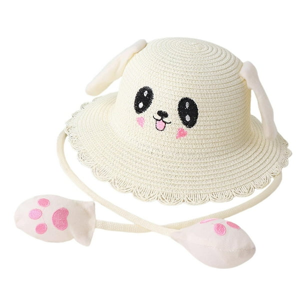 Sombrero de verano para niños, gorras de bebé, gorra panamá portátil para playa, sombrero de conejo para bebé blanco
