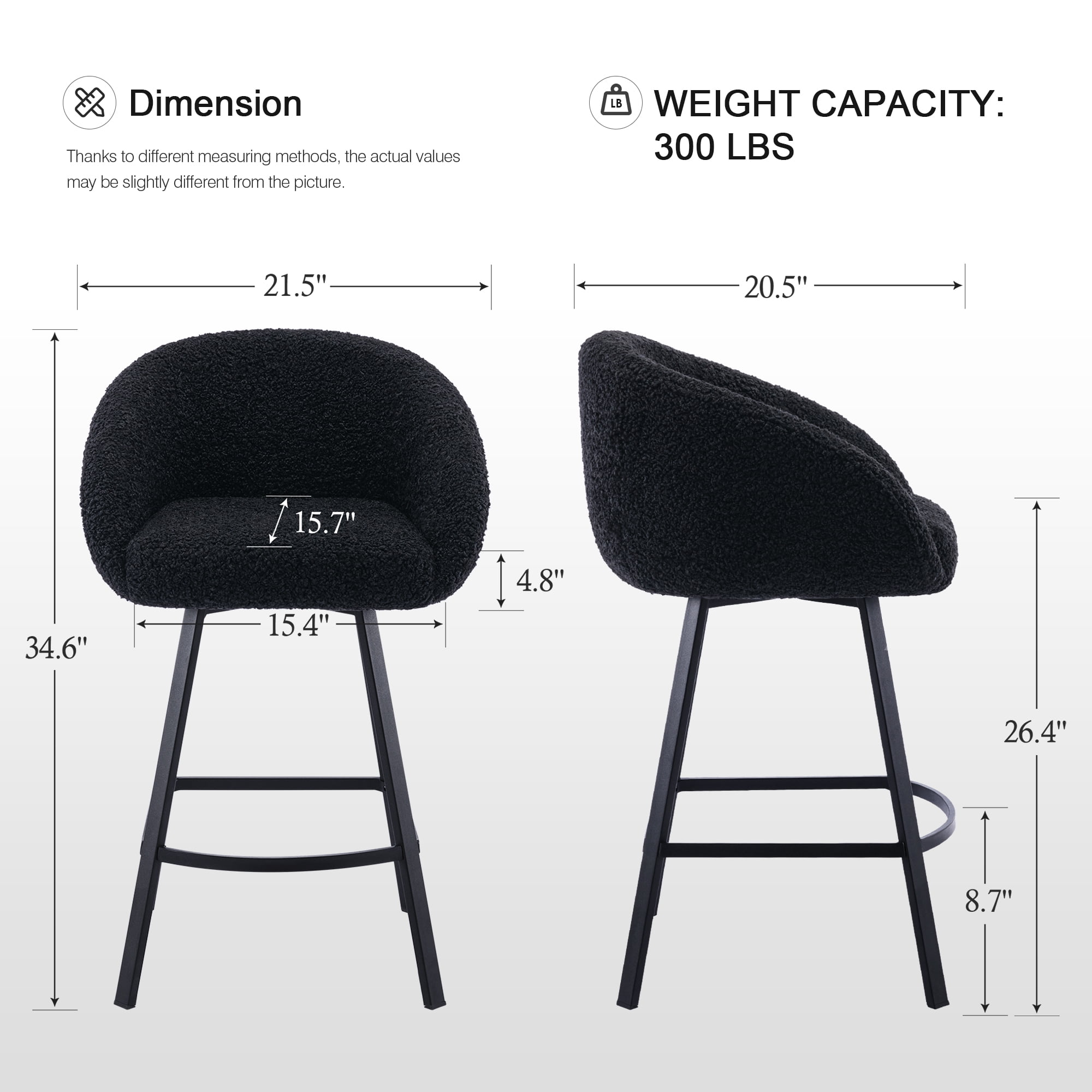 Zesthouse Swivel Counter Height Bar Stools Set of 1, 26.4" Counter Height Sherpa Upholstered Barstools with Barrel Back and Arms, Modern Counter Stool for Pub Kitchen Island, Black
