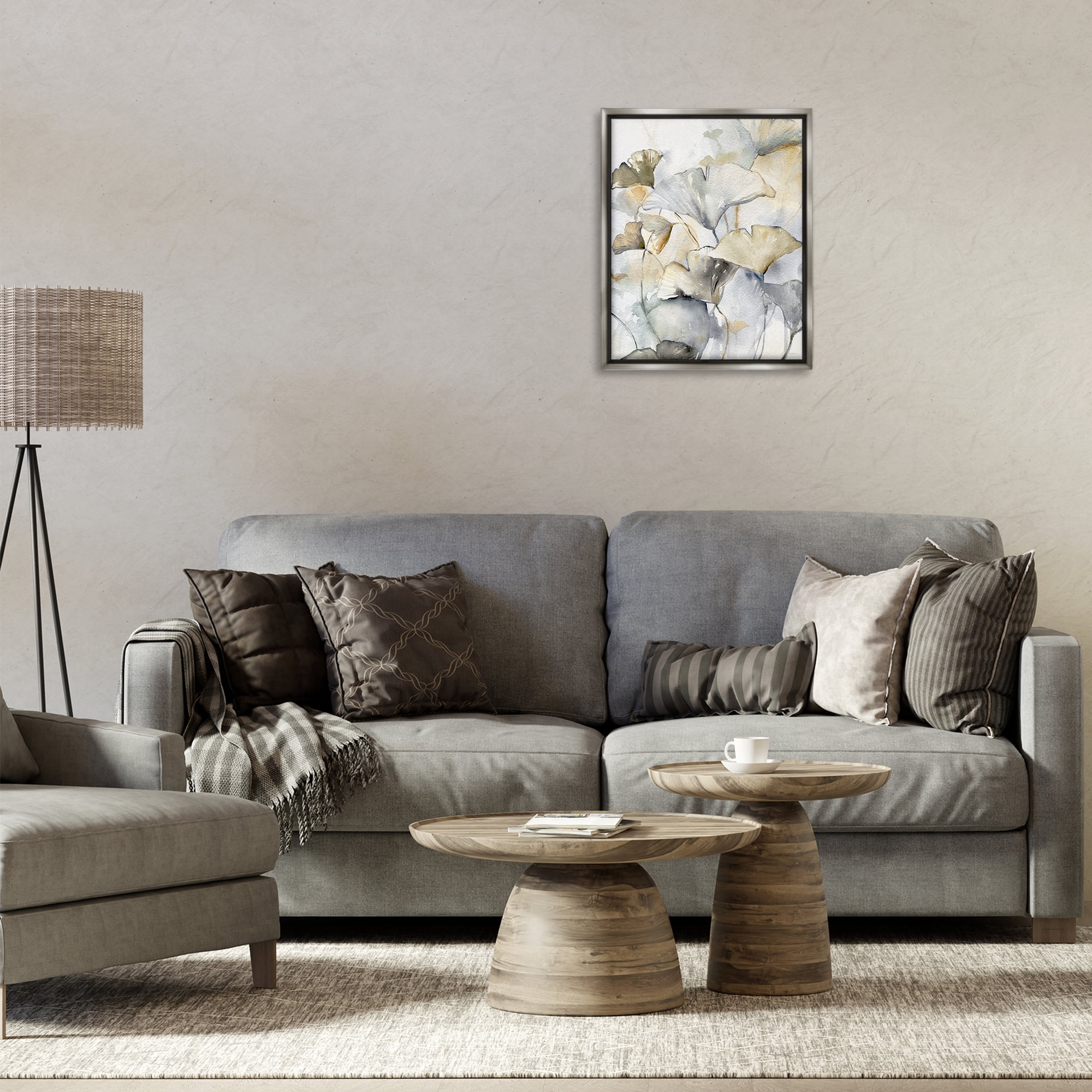 Stupell Industries Abstract Gingko Leaves Plants & Flowers Painting Gray Floater Framed Canvas Art Print Wall Art, 17 x 21