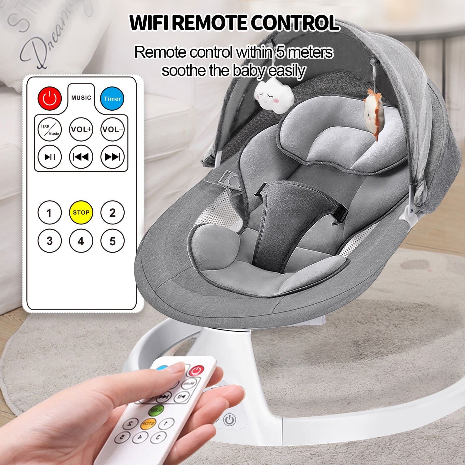 Costway Baby Electric Rocking Chair 5 Swing Ranges Bluetooth Cradling  Bouncer