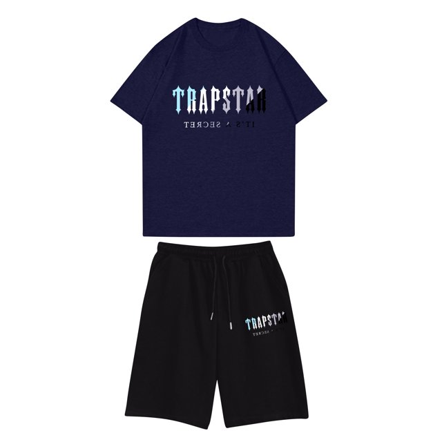 Traje de pantalón corto con cintura elástica y cuello redondo de manga corta estampado informal para niño Armada 140