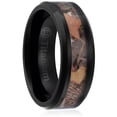 thumbnail image 3 of Mens Camo Hunting Wedding Band in Titanium 8MM Ring Black Plated with Camouflage Inlay - Beveled Edges, 3 of 4