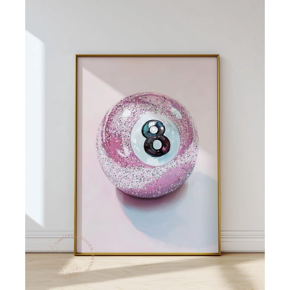 Pink 8 Ball Print, Trendy Billiards Poster Home Decor #2498, Unframed Poster Size 8x12