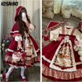 thumbnail image 2 of KOSAHIKI-vestido de Navidad Lolita para mujer, ropa Kawaii con volantes de encaje, de manga larga, a cuadros de princesa roja, 2024, 2 of 5
