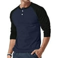 thumbnail image 5 of WTOBBY Men's Casual Button Neck Long Sleeve Top with Two-Tone Shoulder Design and Raglan Sleeve for Stylish Everyday Wear Comfortable Loose Fit Shirt ,Navy M, 5 of 5