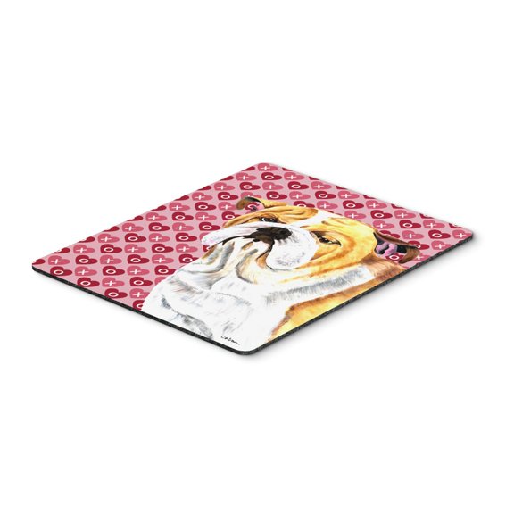 "Bulldog English Hearts Love Valentines Day Portrait Mouse Pad Hot Pad or Trivet"