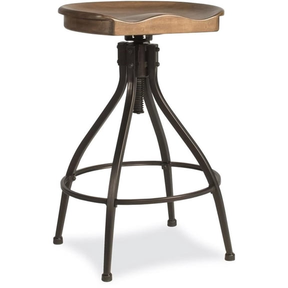 Hillsdale Furniture Worland Metal Backless Adjustable Height Swivel Stool, Brown Metal with Walnut Finished Wood