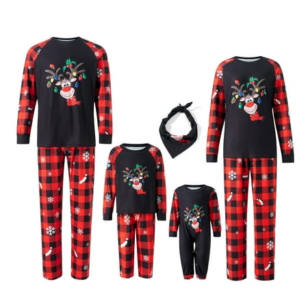

SUNSIOM Matching Family Pajamas Sets Christmas PJ s with Xmas Light and Plaid Printed Long Sleeve Tee and Bottom Loungewear