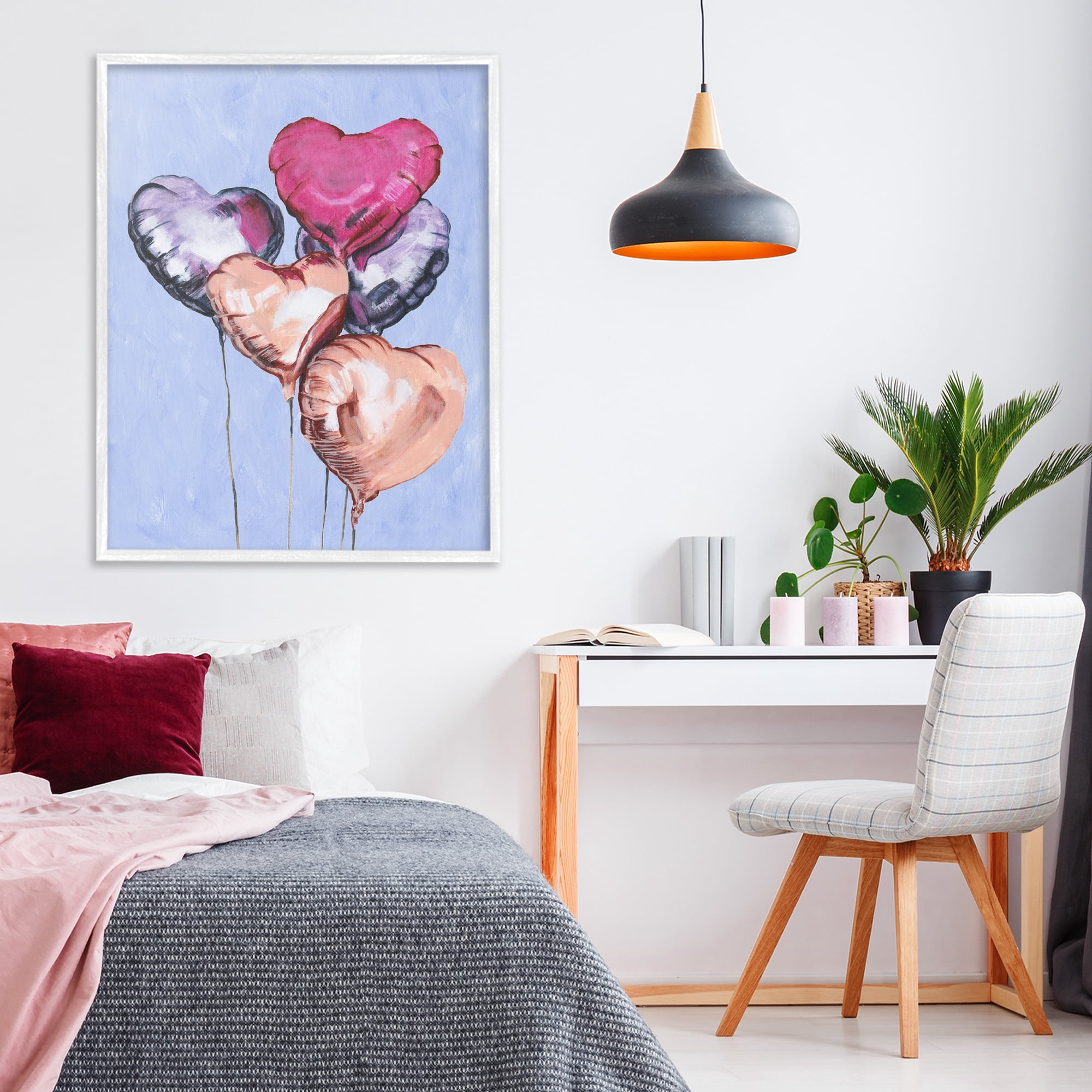 Stupell Industries Vibrant Heart Balloons White Framed Giclee Art, design by Michael Willett