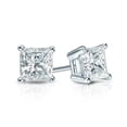 thumbnail image 3 of JeenMata Pendientes Tipo Botón Solitario con Diamante de Talla Princesa de 1 Quilate y 4 Puntas, Chapado en Oro Blanco de 18 K sobre Plata, 3 of 4