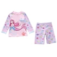 thumbnail image 1 of Hiiyo Big Girls Long Sleeve Rash Guard Shorts Swimsuit Cartoon Print Swimwear, Sizes 2-12, 1 of 3