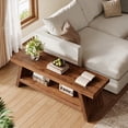 thumbnail image 2 of Finmind 2-Tier Entryway Bench with Open Shelves,  47.24 inch Solid Wood Seating Bench,  Solid Wood Shoe Bench Indoor for Entryway, Living Room ,Rustic Brown, 2 of 11